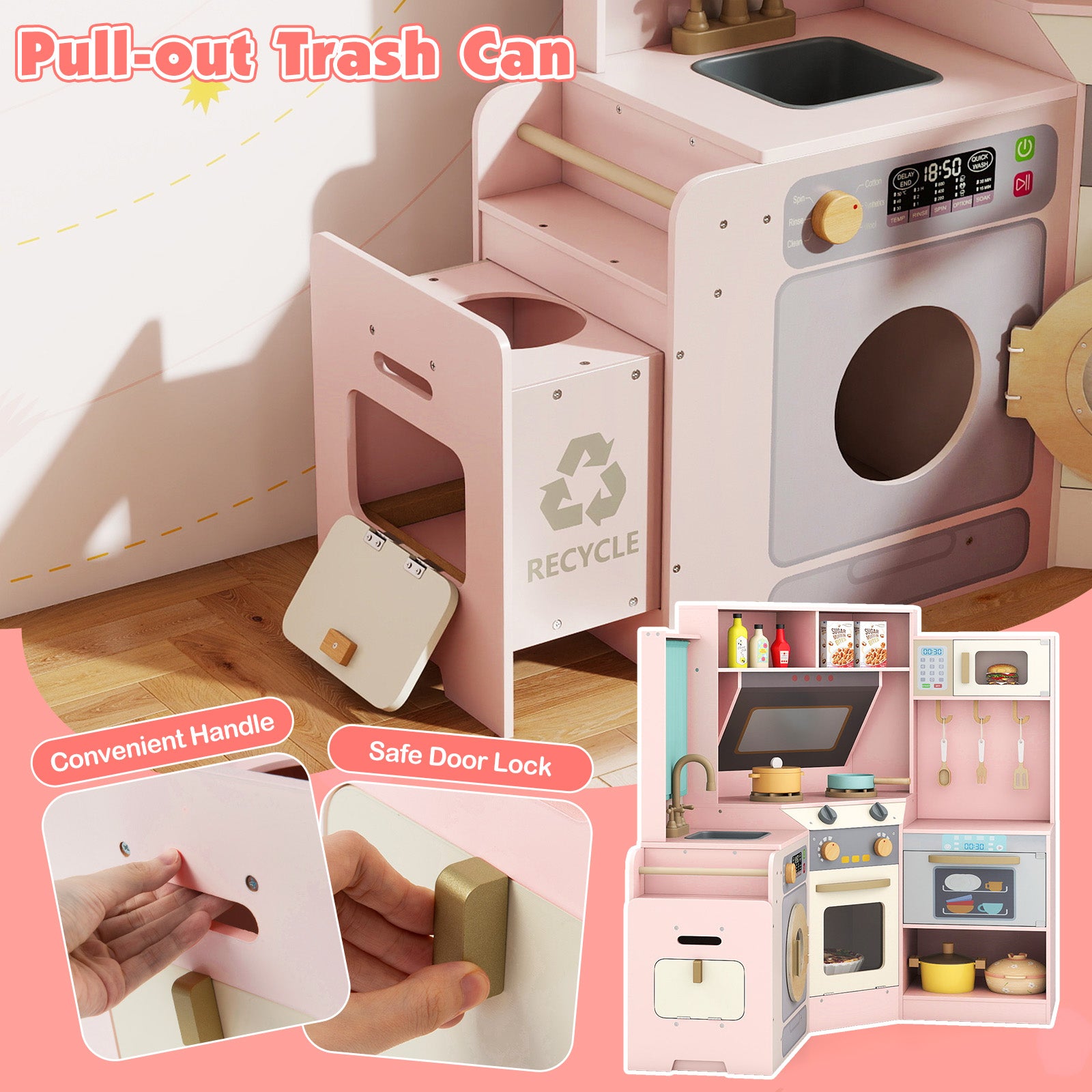 Corner Kitchen Toys With Lights, Sounds, Pull-Out Trash Can, Pink Play Kitchen Sets at Gallery Canada