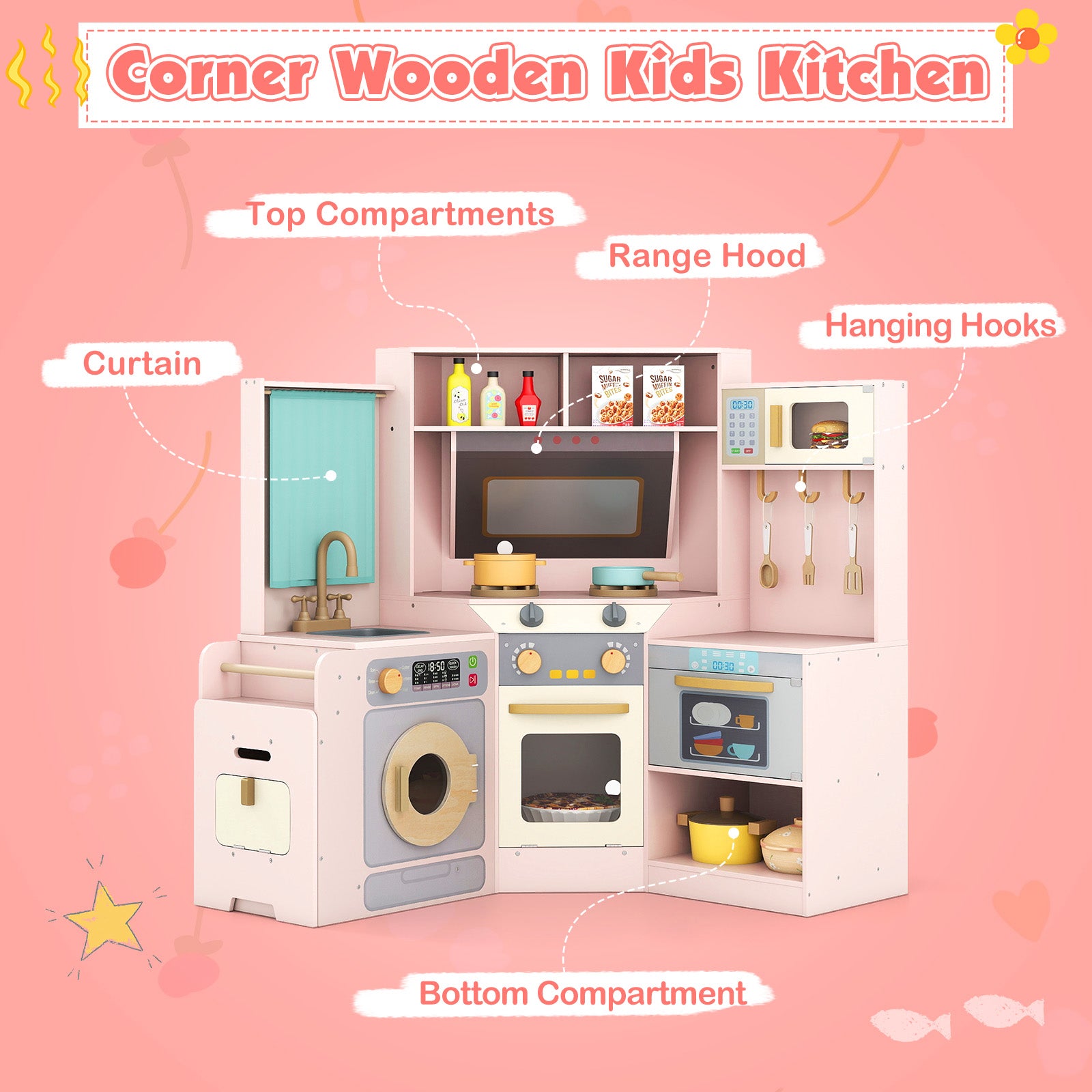 Corner Kitchen Toys With Lights, Sounds, Pull-Out Trash Can, Pink Play Kitchen Sets at Gallery Canada