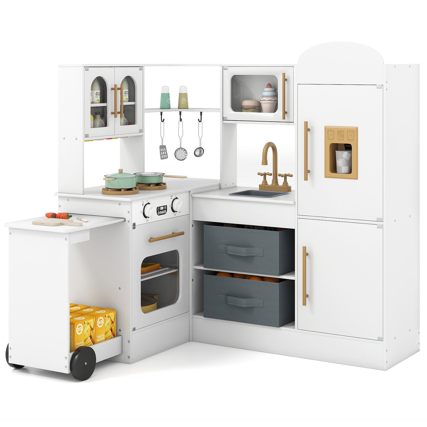 Corner Kitchen with Lights and Sounds for Kids Ages 3+, White Play Kitchen Sets White at Gallery Canada