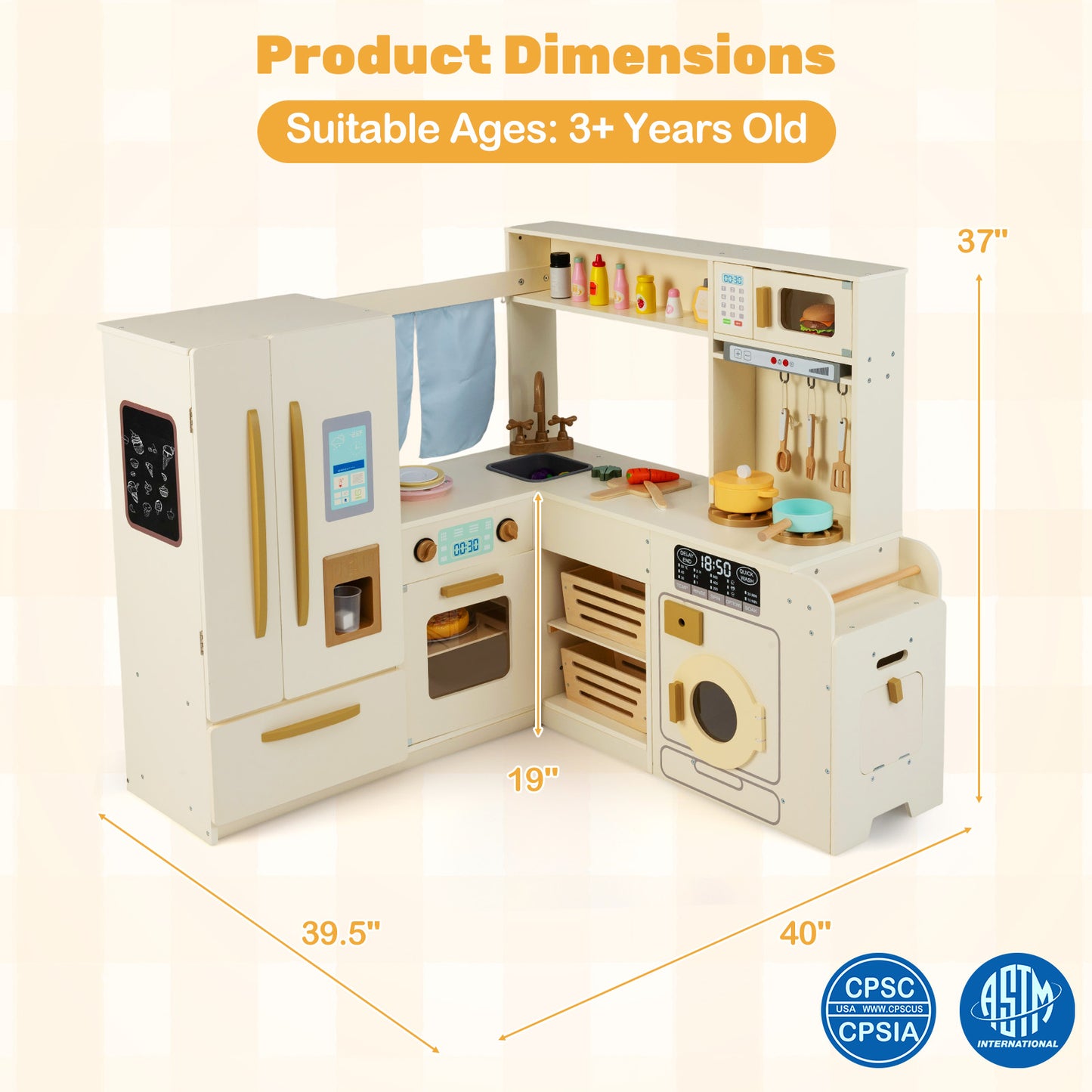 Corner Play Kitchen with Lights and Sounds for Ages 3+, Beige Play Kitchen Sets at Gallery Canada