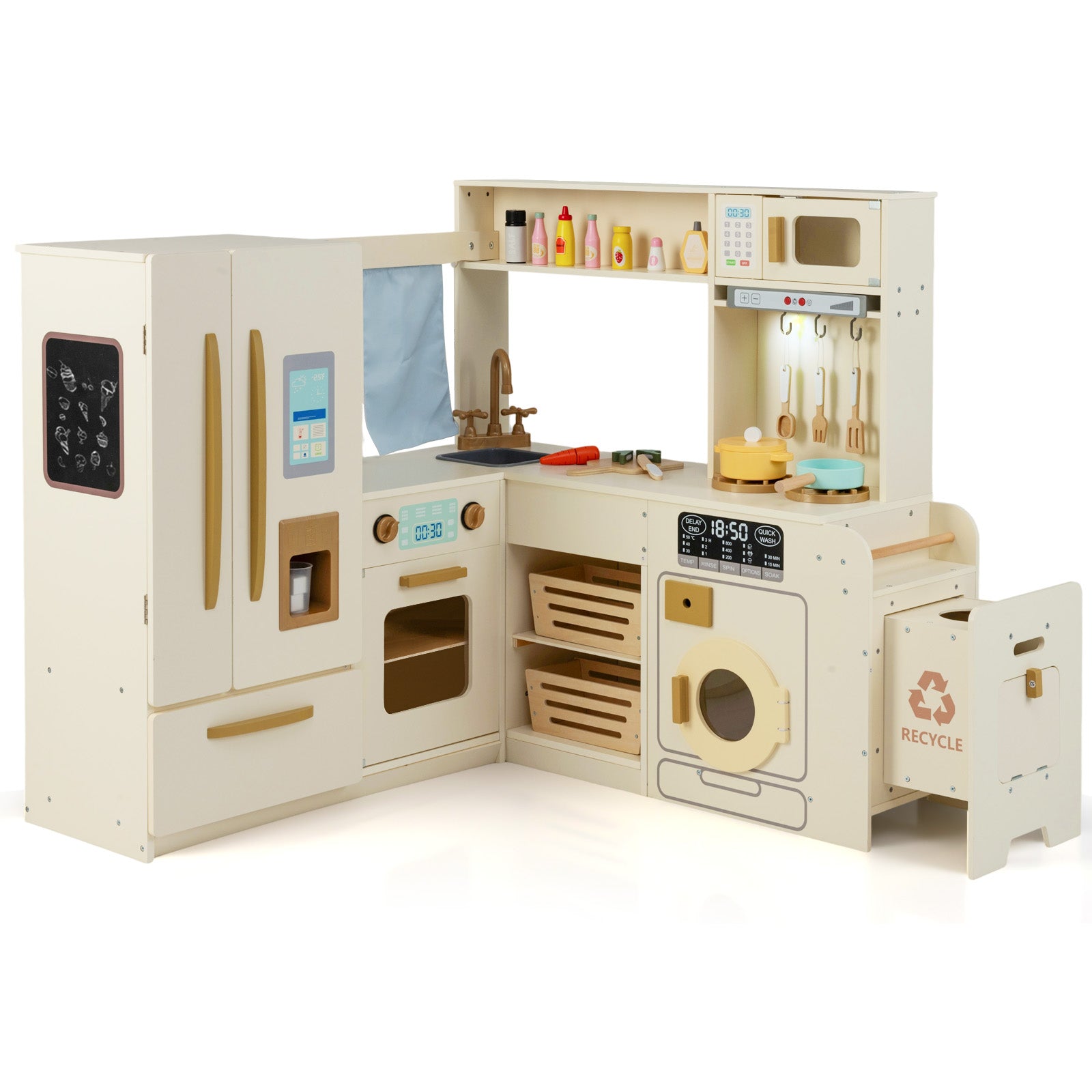 Corner Play Kitchen with Lights and Sounds for Ages 3+, Beige Play Kitchen Sets Beige at Gallery Canada