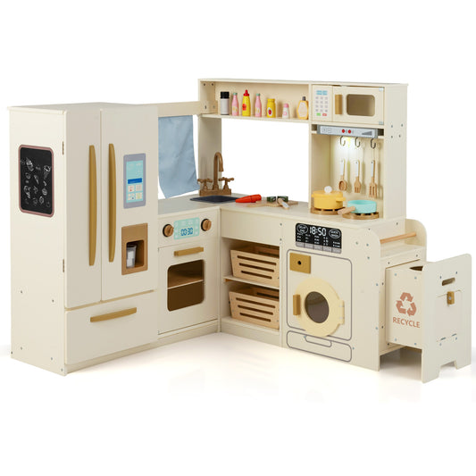 Corner Play Kitchen with Lights and Sounds for Ages 3+, Beige Play Kitchen Sets Beige at Gallery Canada