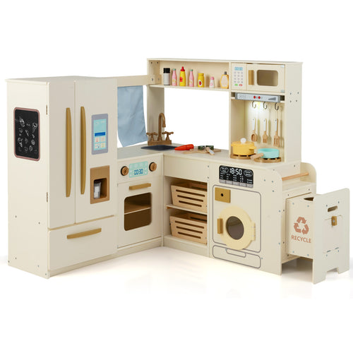 Corner Play Kitchen with Lights and Sounds for Ages 3+, Beige