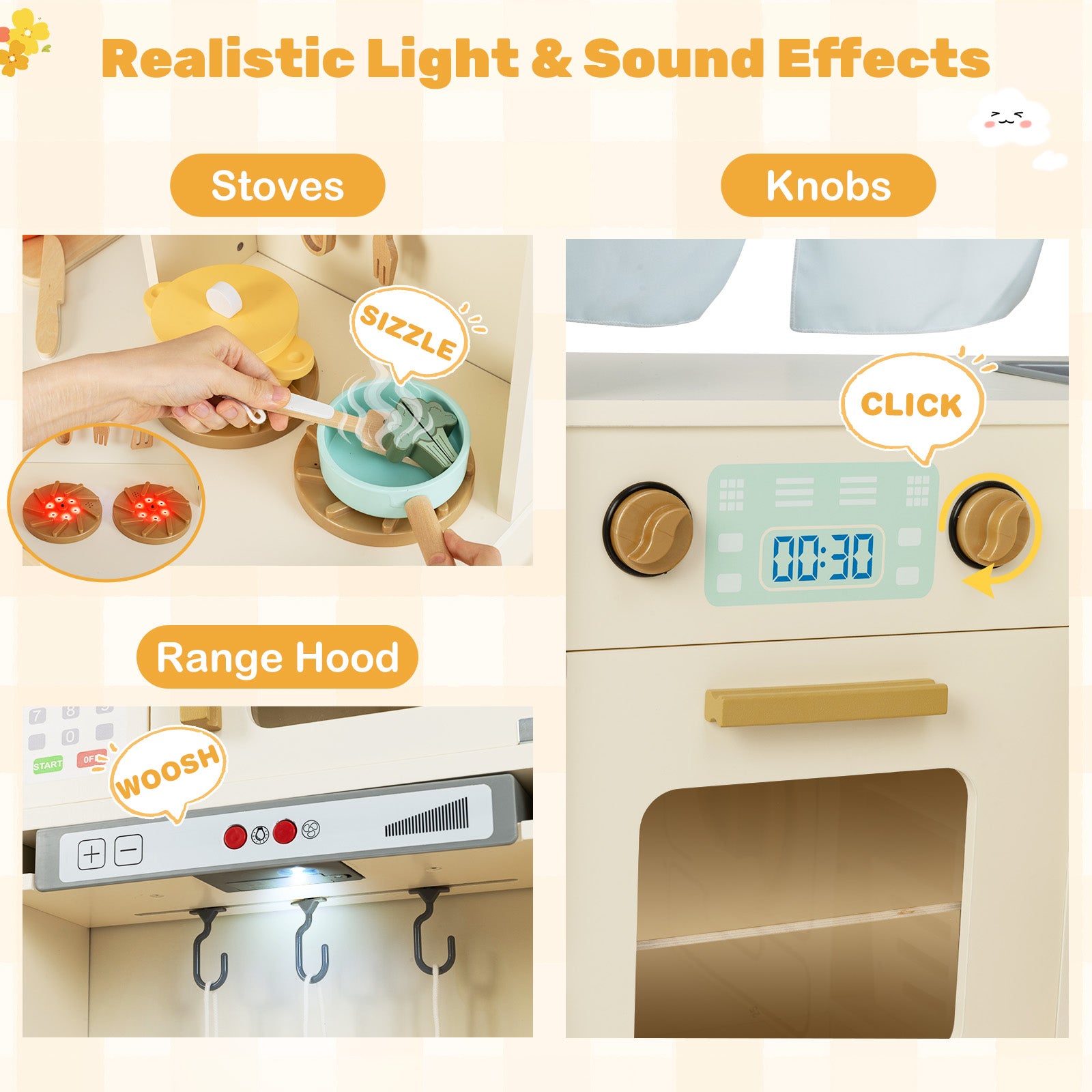 Corner Play Kitchen with Lights and Sounds for Ages 3+, Beige Play Kitchen Sets at Gallery Canada