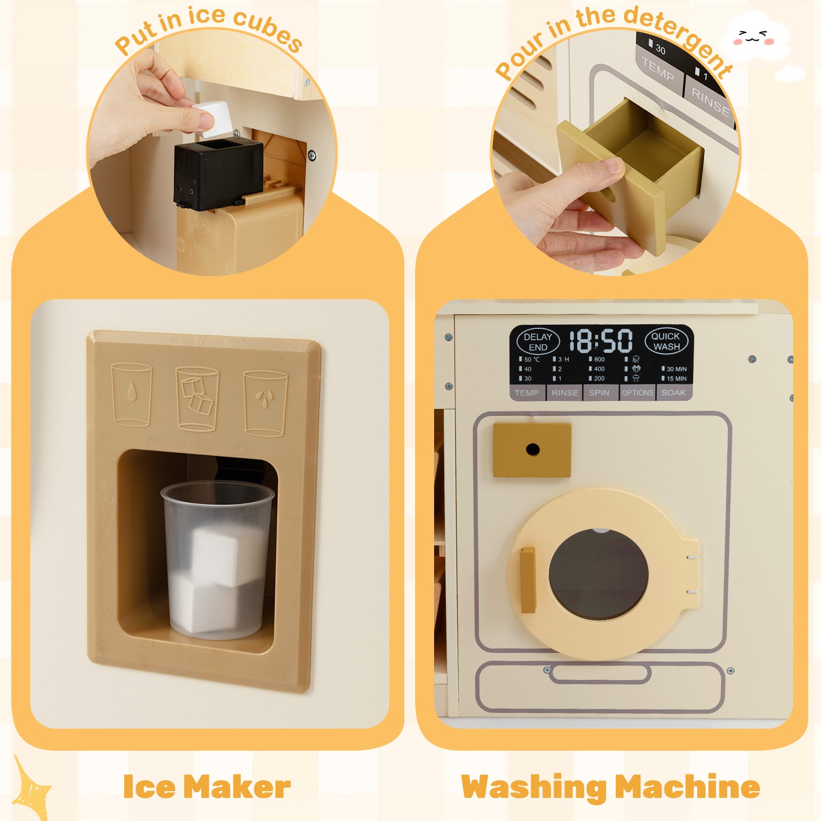 Corner Play Kitchen with Lights and Sounds for Ages 3+, Beige Play Kitchen Sets at Gallery Canada
