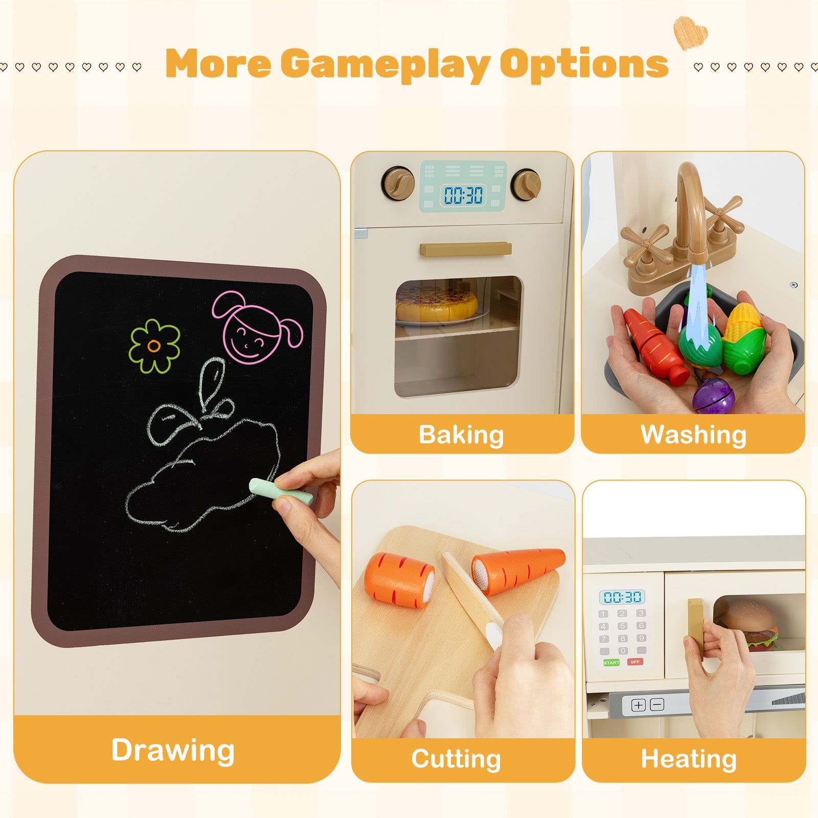 Corner Play Kitchen with Lights and Sounds for Ages 3+, Beige Play Kitchen Sets at Gallery Canada