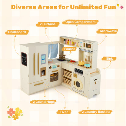 Corner Play Kitchen with Lights and Sounds for Ages 3+, Beige Play Kitchen Sets at Gallery Canada