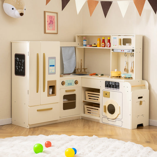 Corner Play Kitchen with Lights and Sounds for Ages 3+, Beige Play Kitchen Sets Beige at Gallery Canada