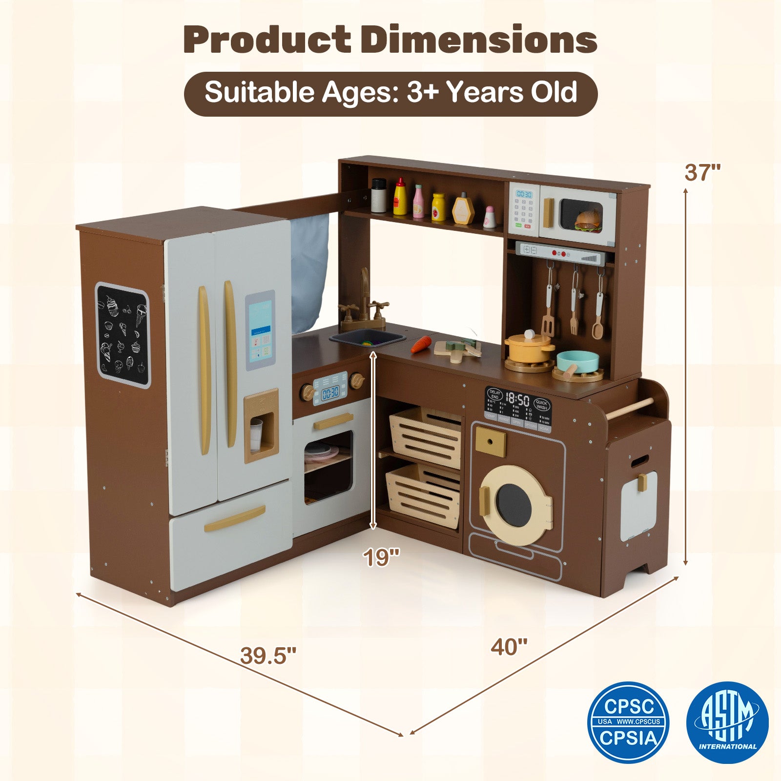Corner Play Kitchen with Lights and Sounds for Ages 3+, Brown Play Kitchen Sets at Gallery Canada