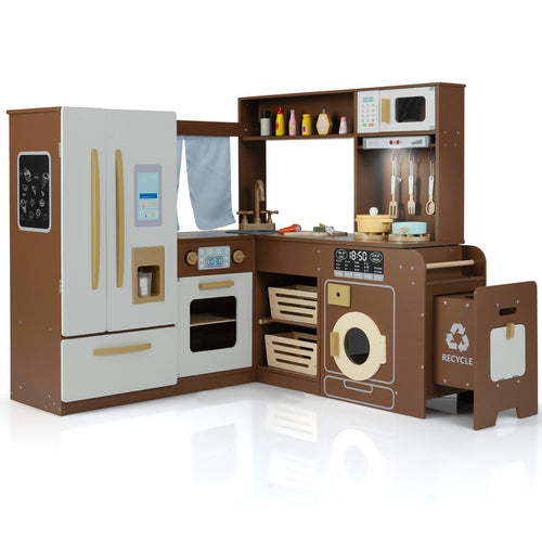 Corner Play Kitchen with Lights and Sounds for Ages 3+, Brown