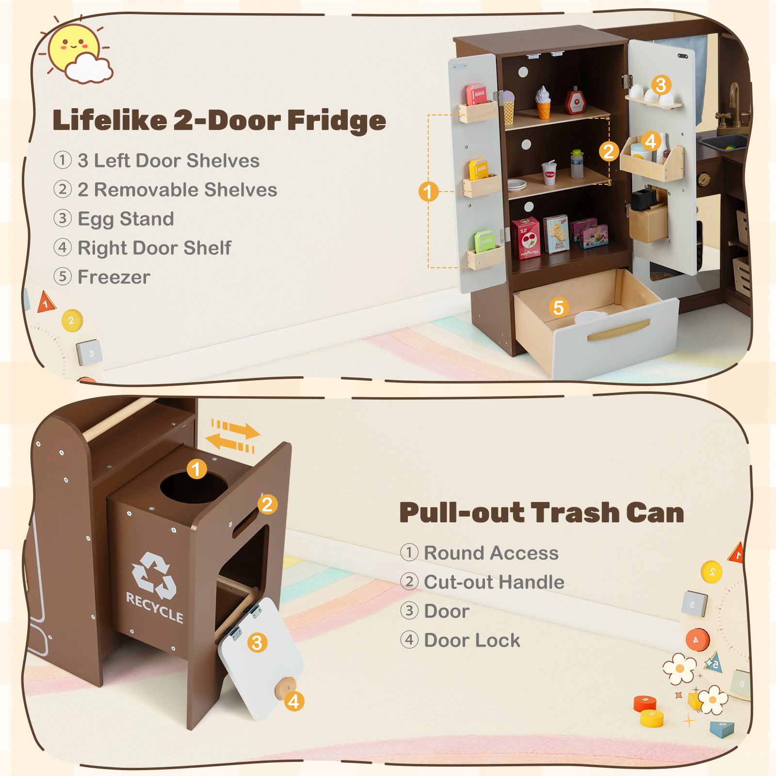 Corner Play Kitchen with Lights and Sounds for Ages 3+, Brown Play Kitchen Sets at Gallery Canada