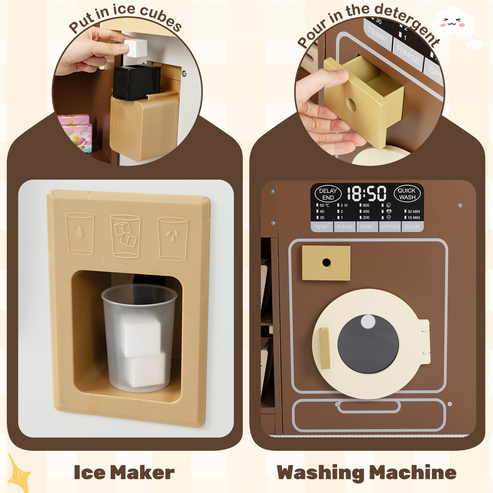 Corner Play Kitchen with Lights and Sounds for Ages 3+, Brown Play Kitchen Sets at Gallery Canada