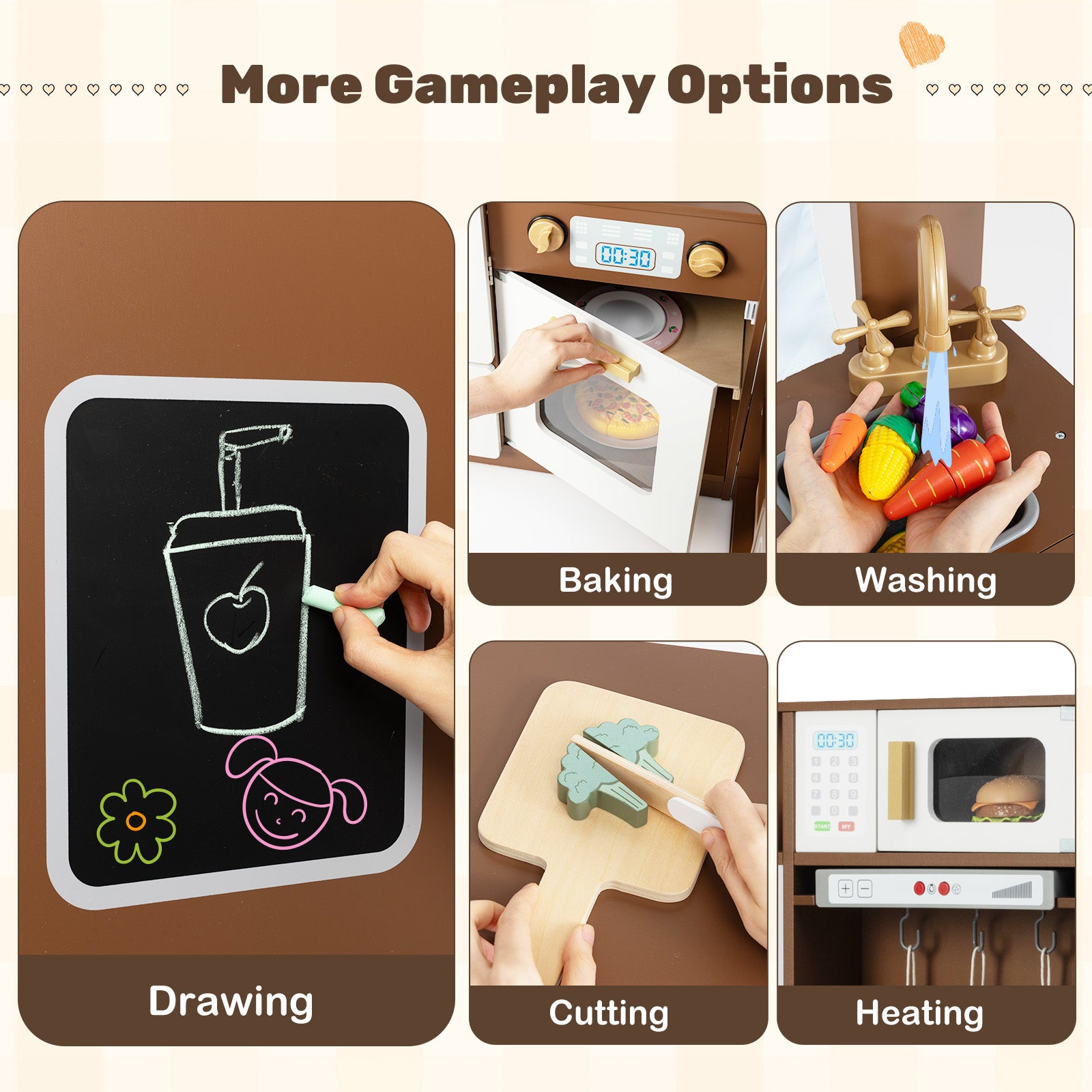 Corner Play Kitchen with Lights and Sounds for Ages 3+, Brown Play Kitchen Sets at Gallery Canada