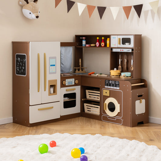 Corner Play Kitchen with Lights and Sounds for Ages 3+, Brown Play Kitchen Sets Brown at Gallery Canada