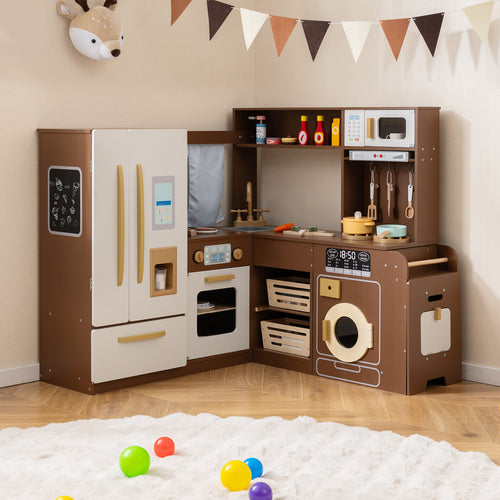 Corner Play Kitchen with Lights and Sounds for Ages 3+, Brown