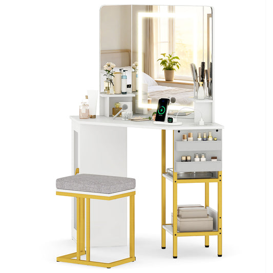Corner Vanity Desk With Mirror And Lights, White Makeup Vanities White at Gallery Canada