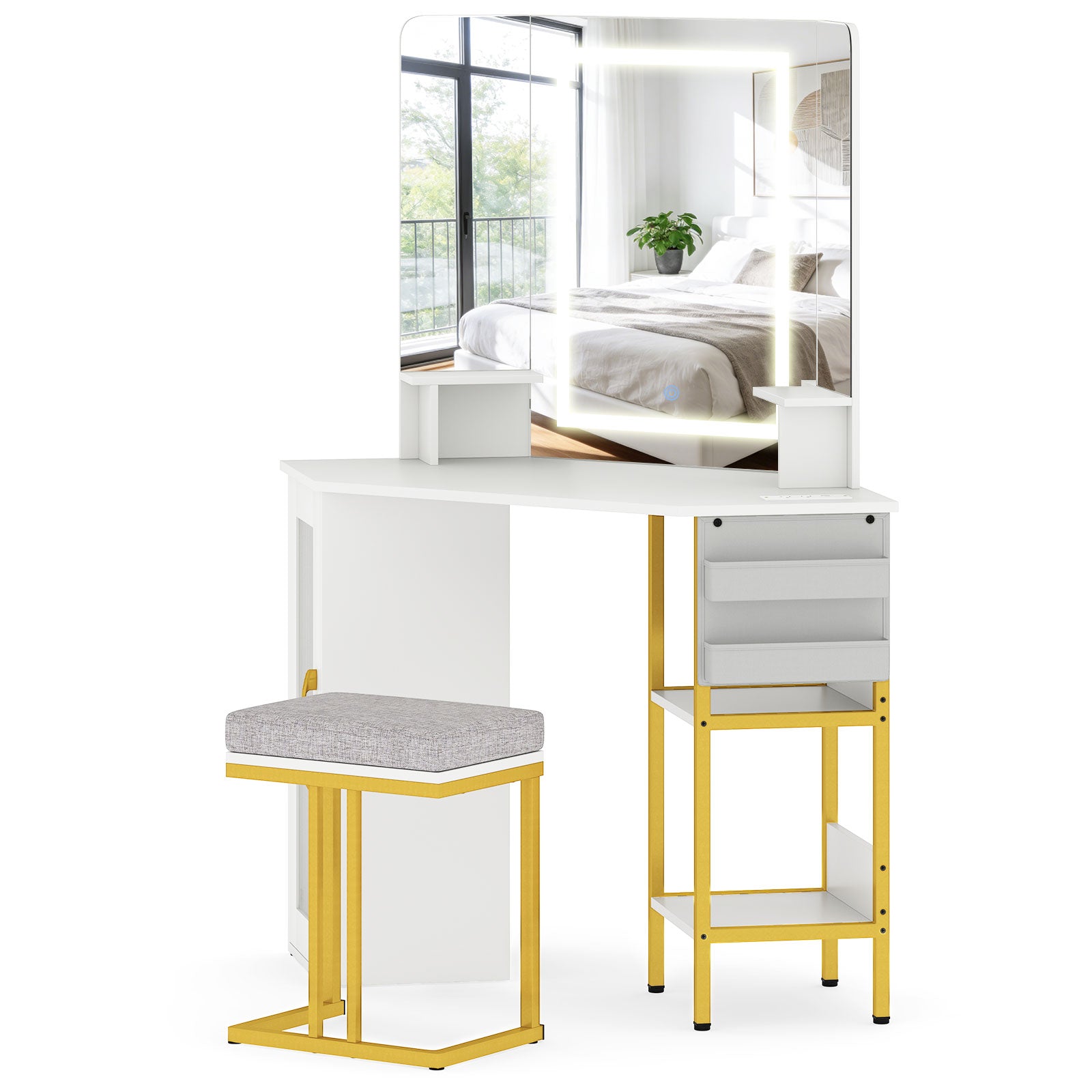 Corner Vanity Desk With Mirror And Lights, White Makeup Vanities at Gallery Canada