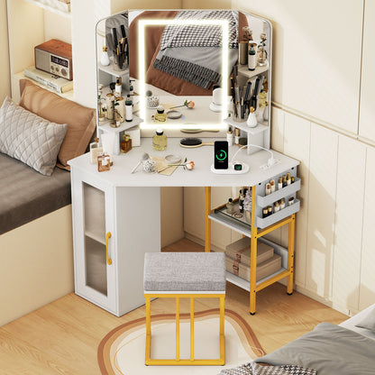 Corner Vanity Desk With Mirror And Lights, White Makeup Vanities at Gallery Canada