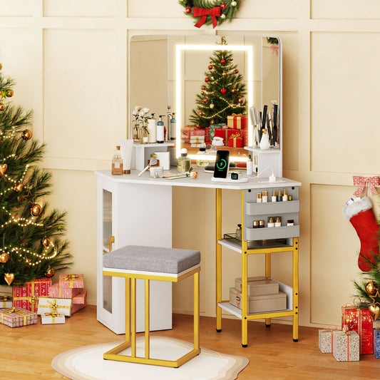 Corner Vanity Desk With Mirror And Lights, White Makeup Vanities White at Gallery Canada