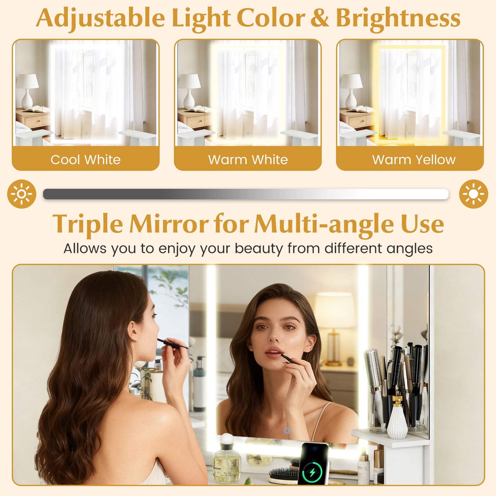 Corner Vanity Desk With Mirror And Lights, White Makeup Vanities at Gallery Canada
