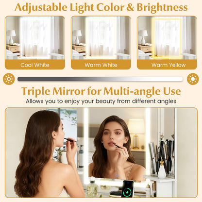 Corner Vanity Desk With Mirror And Lights, White Makeup Vanities at Gallery Canada