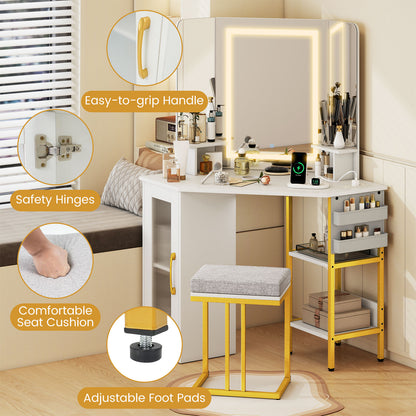 Corner Vanity Desk With Mirror And Lights, White Makeup Vanities at Gallery Canada