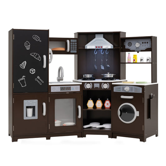 Corner Wooden Play Kitchen, Large, Lights And Sounds, Espresso Play Kitchen Sets Espresso at Gallery Canada
