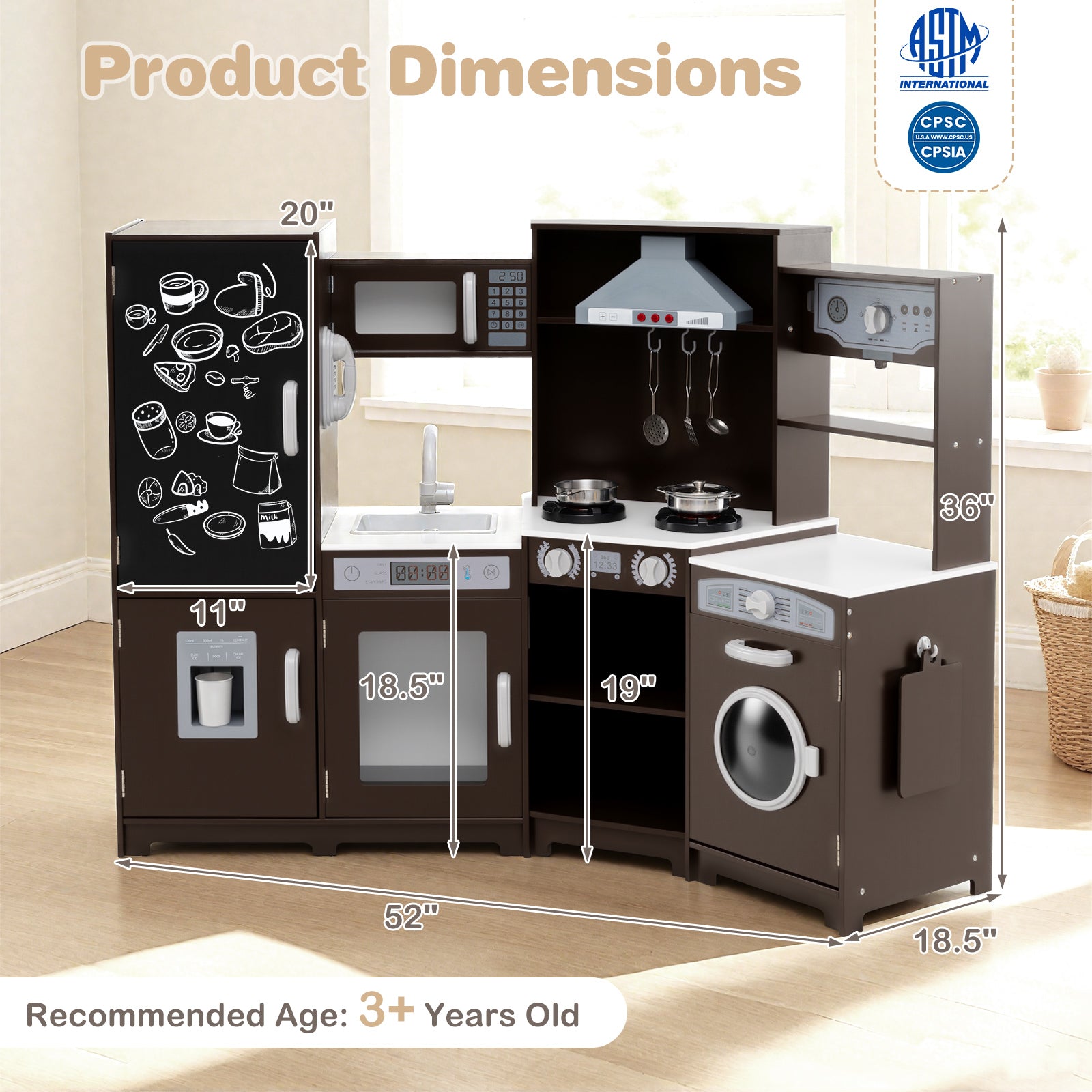 Corner Wooden Play Kitchen with Lights and Sounds Large Pretend Play Kitchen Set, Espresso Play Kitchen Sets at Gallery Canada