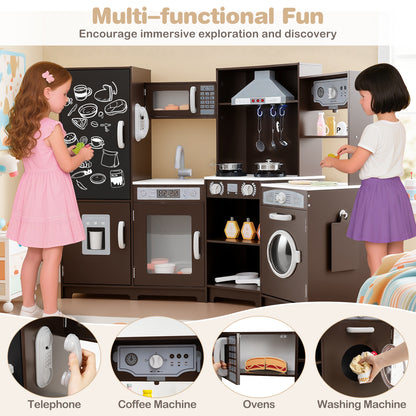 Corner Wooden Play Kitchen with Lights and Sounds Large Pretend Play Kitchen Set, Espresso Play Kitchen Sets at Gallery Canada