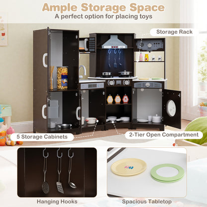 Corner Wooden Play Kitchen with Lights and Sounds Large Pretend Play Kitchen Set, Espresso Play Kitchen Sets at Gallery Canada