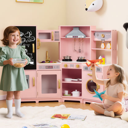 Corner Wooden Play Kitchen with Lights and Sounds Large Pretend Play Kitchen Set, Pink Play Kitchen Sets at Gallery Canada