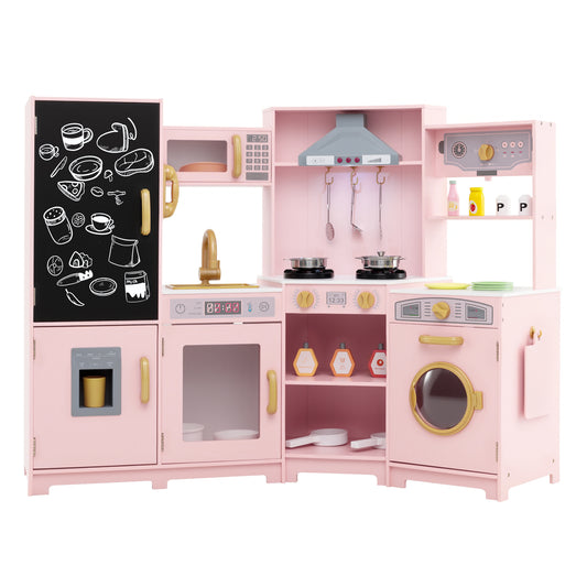 Corner Wooden Play Kitchen with Lights and Sounds Large Pretend Play Kitchen Set, Pink Play Kitchen Sets Pink at Gallery Canada