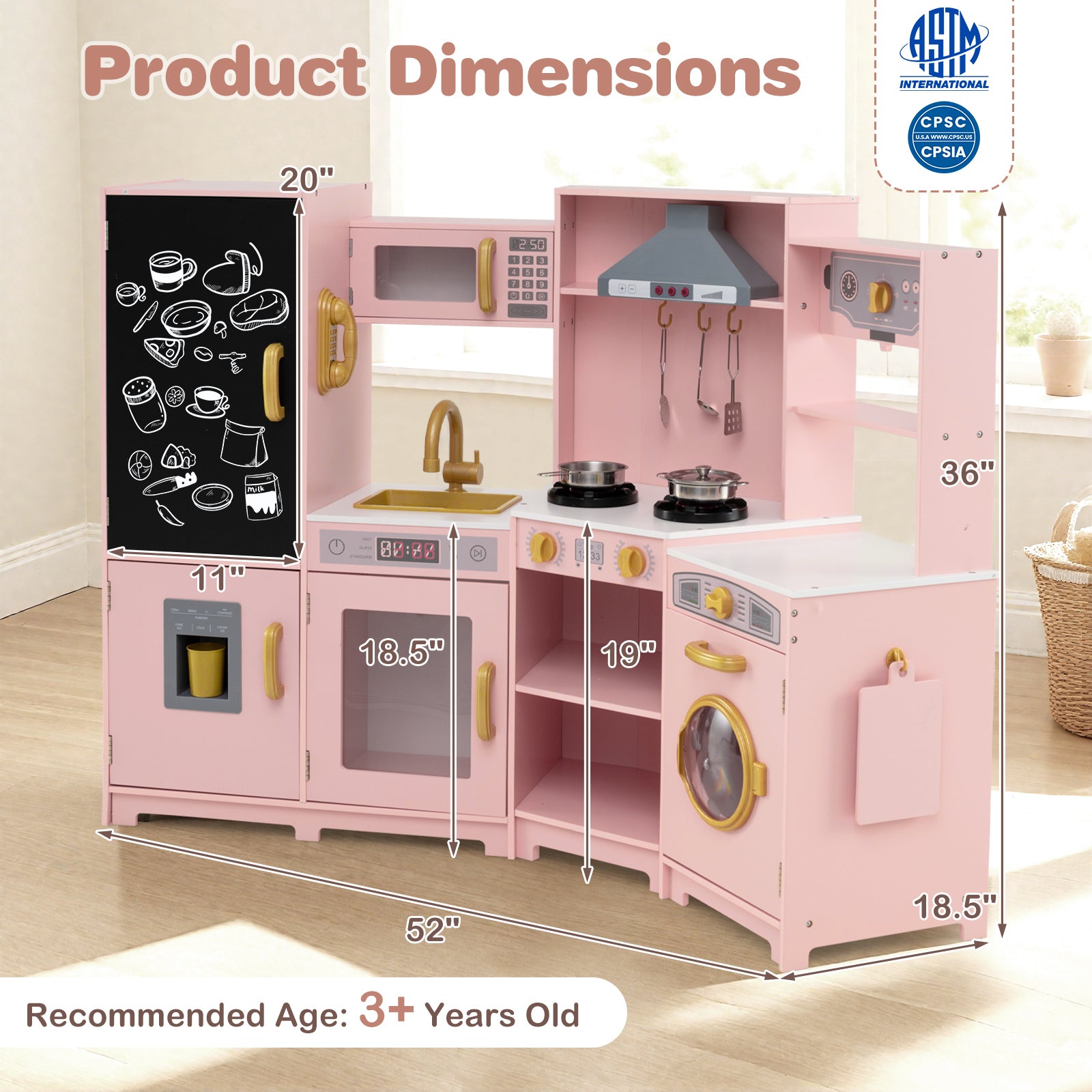 Corner Wooden Play Kitchen with Lights and Sounds Large Pretend Play Kitchen Set, Pink Play Kitchen Sets at Gallery Canada