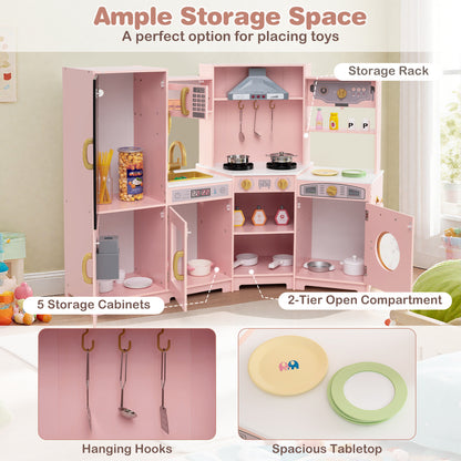 Corner Wooden Play Kitchen with Lights and Sounds Large Pretend Play Kitchen Set, Pink Play Kitchen Sets at Gallery Canada