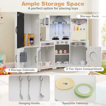 Corner Wooden Play Kitchen with Lights and Sounds Large Pretend Play Kitchen Set, White Play Kitchen Sets at Gallery Canada