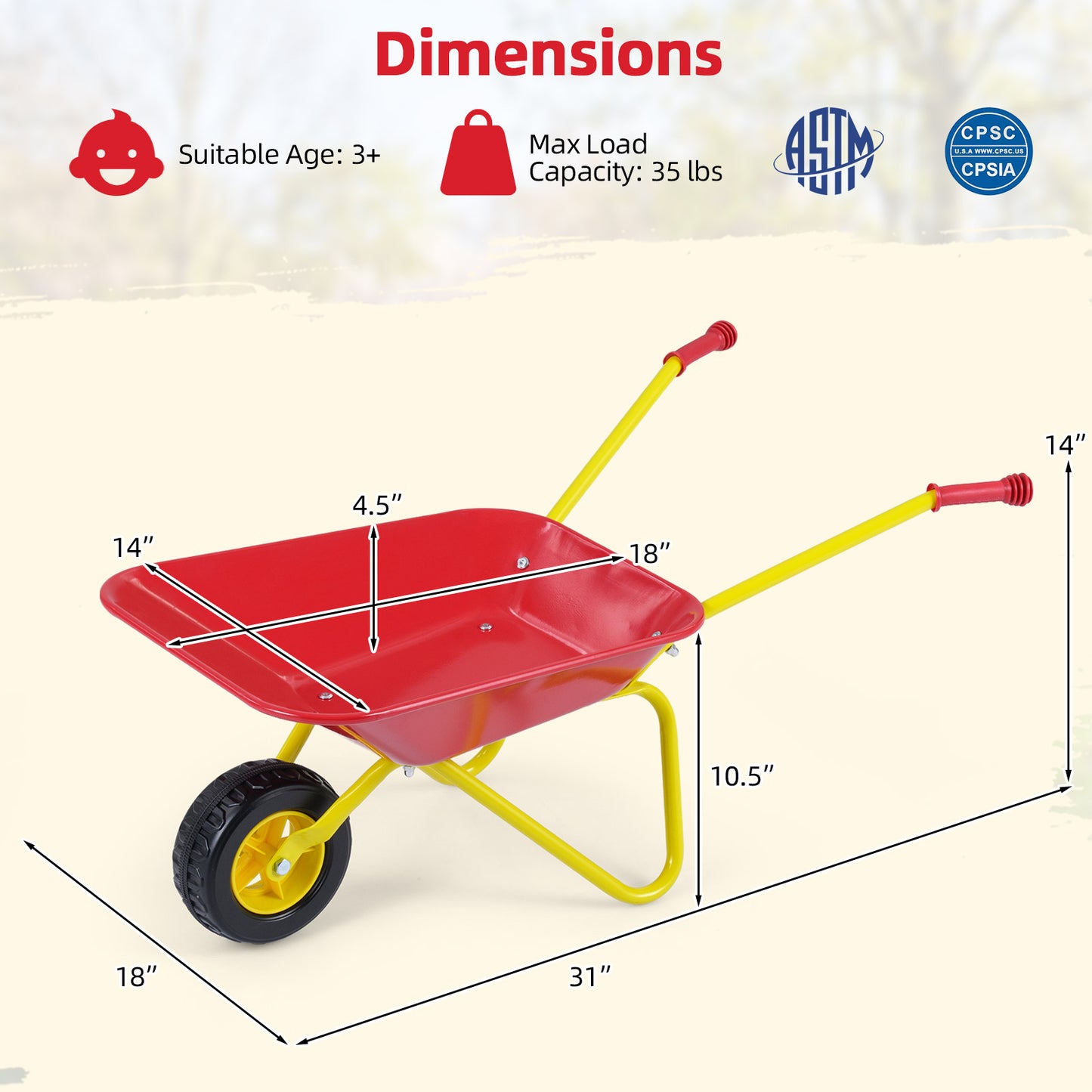 Kids Wheelbarrow With All-Terrain Wheels, Red
