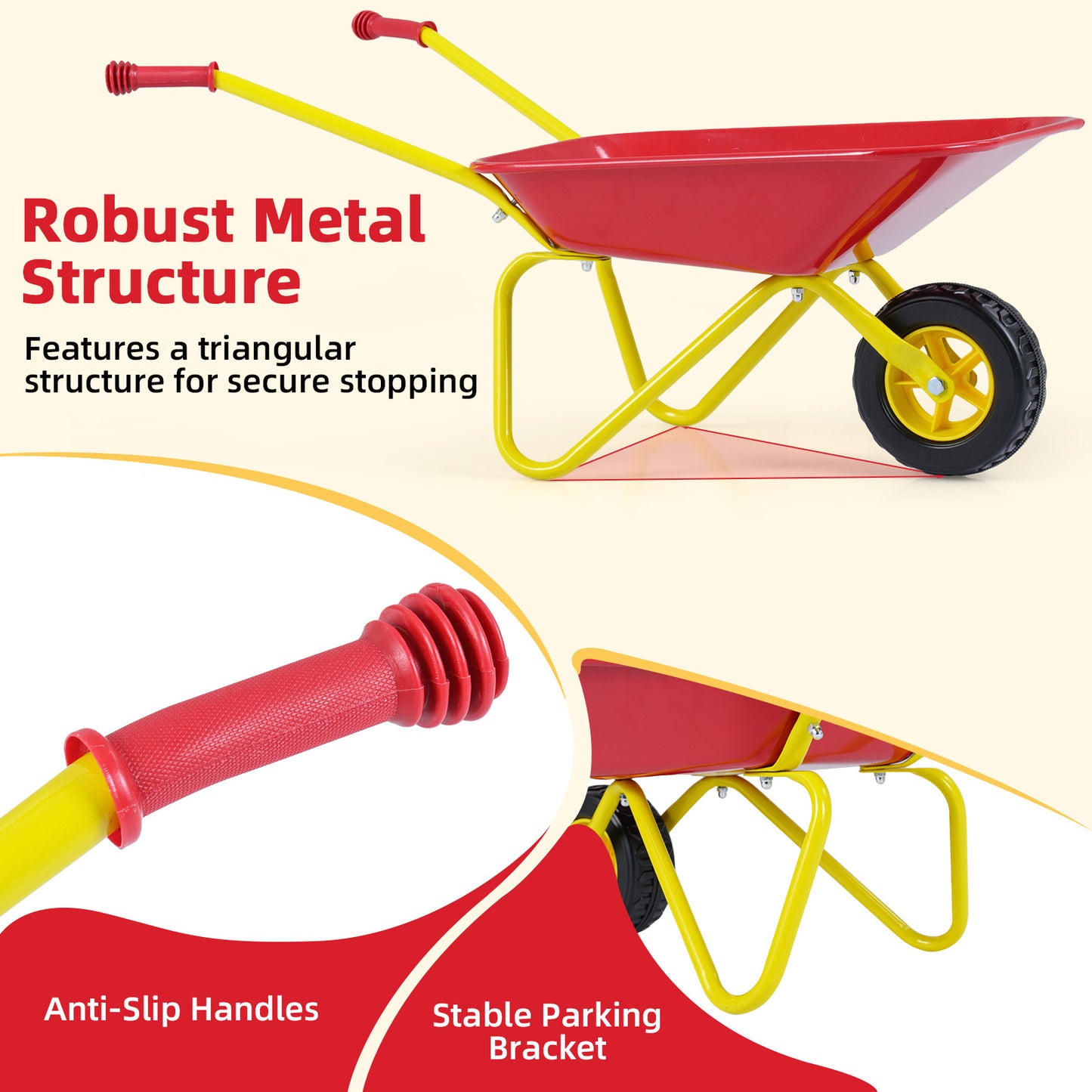 Kids Wheelbarrow With All-Terrain Wheels, Red