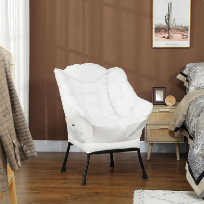 Modern Accent Chair, Armchair with Side Pockets and Solid Steel Legs, Comfy Reading Chair for Living Room, Cream White Accent Chairs at Gallery Canada