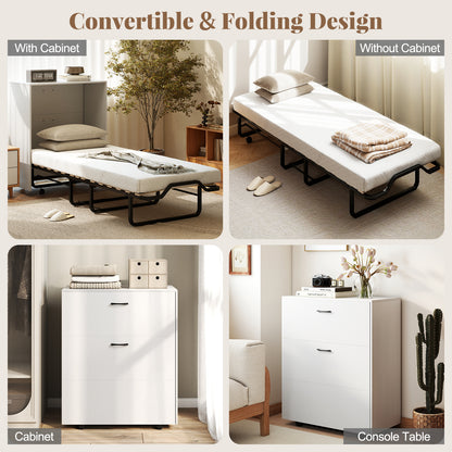 Cot Size Murphy Bed with Foldable Bed and Lockable Wheels, White Folding Beds at Gallery Canada