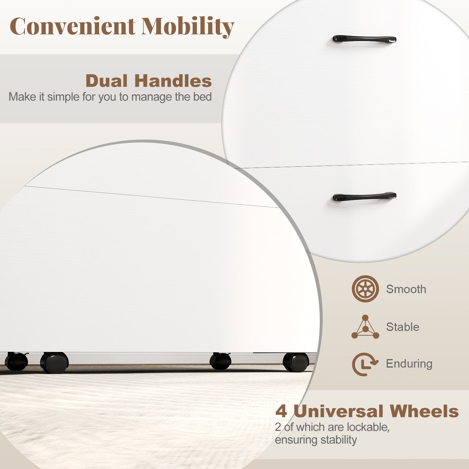 Cot Size Murphy Bed with Foldable Bed and Lockable Wheels, White Folding Beds at Gallery Canada