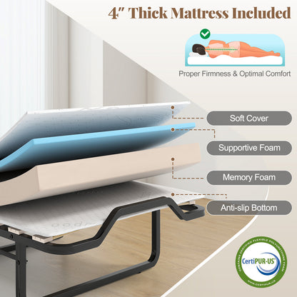 Cot Size Murphy Bed with Foldable Bed and Lockable Wheels, White Folding Beds at Gallery Canada