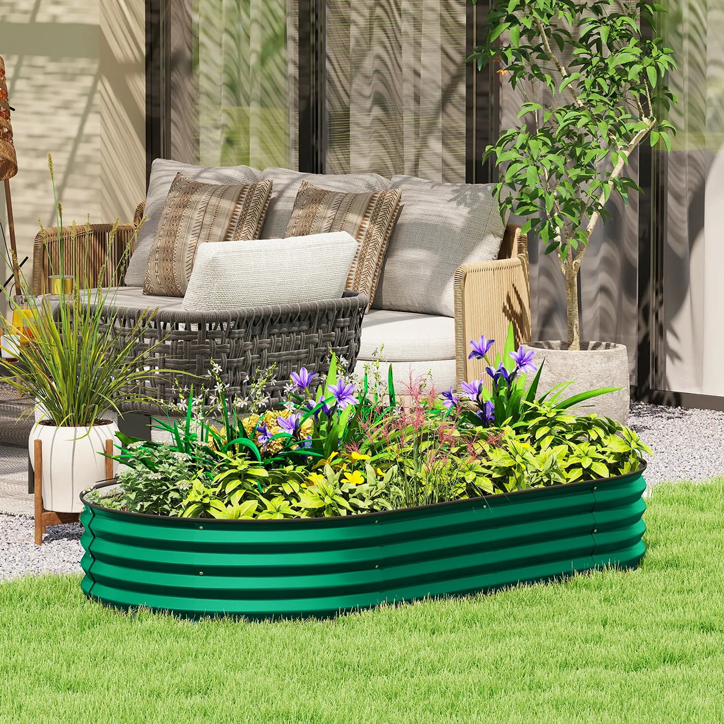 6' x 3' x 1' Galvanized Raised Garden Bed, Green Outdoor Planter Box, Green