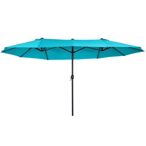 15ft Double-Sided Patio Umbrella, Twin Canopy, Crank, Sky Blue