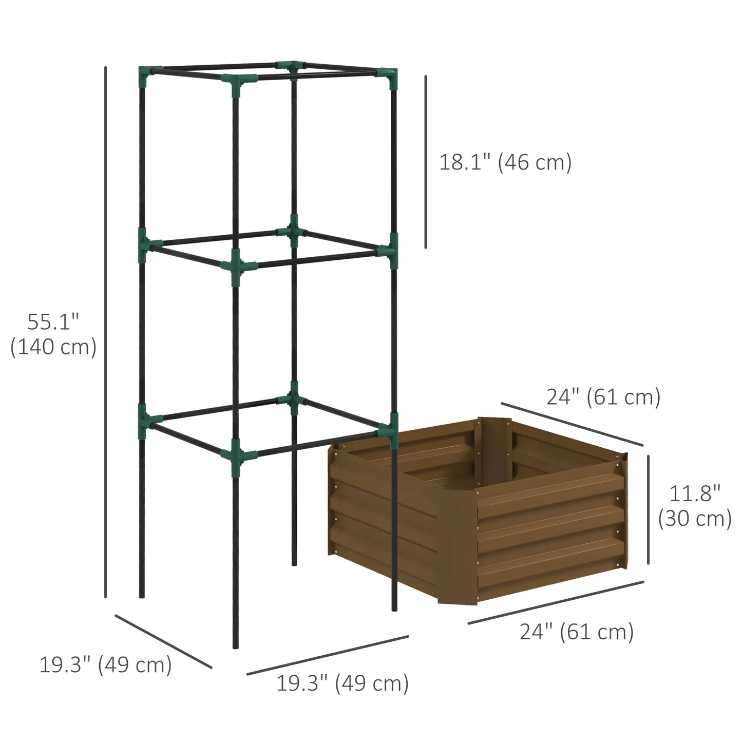 Galvanized Planter Box, Outdoor Raised Garden Bed with 3-Tier Trellis Tomato Cage for Climbing Vines, Vegetables, Brown Galvanized Planter Boxes at Gallery Canada