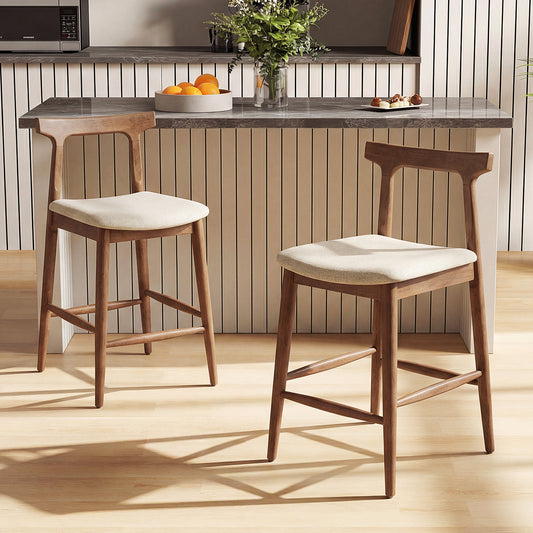 24 Inch Solid Wood Bar Stools, Curved Back Kitchen Island Chairs, Walnut Bar Stools Walnut at Gallery Canada