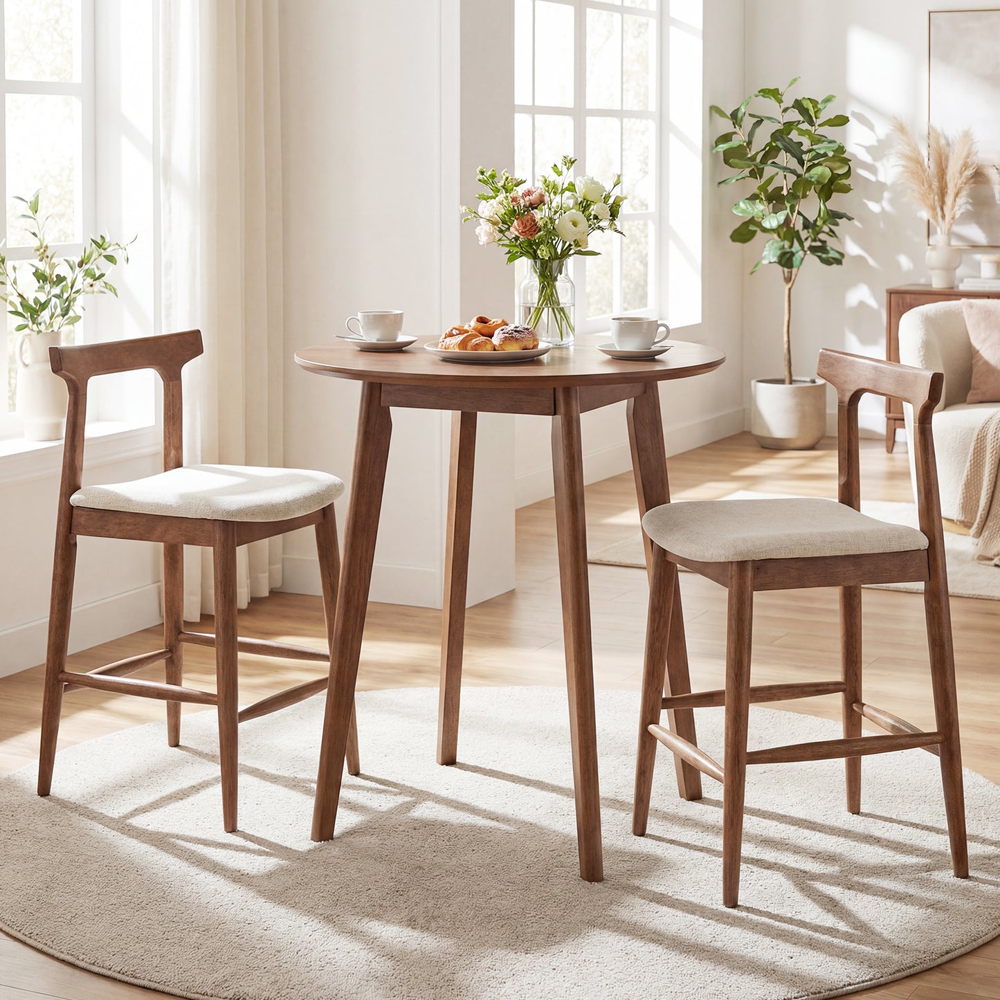 24 Inch Solid Wood Bar Stools, Curved Back Kitchen Island Chairs, Walnut Bar Stools at Gallery Canada