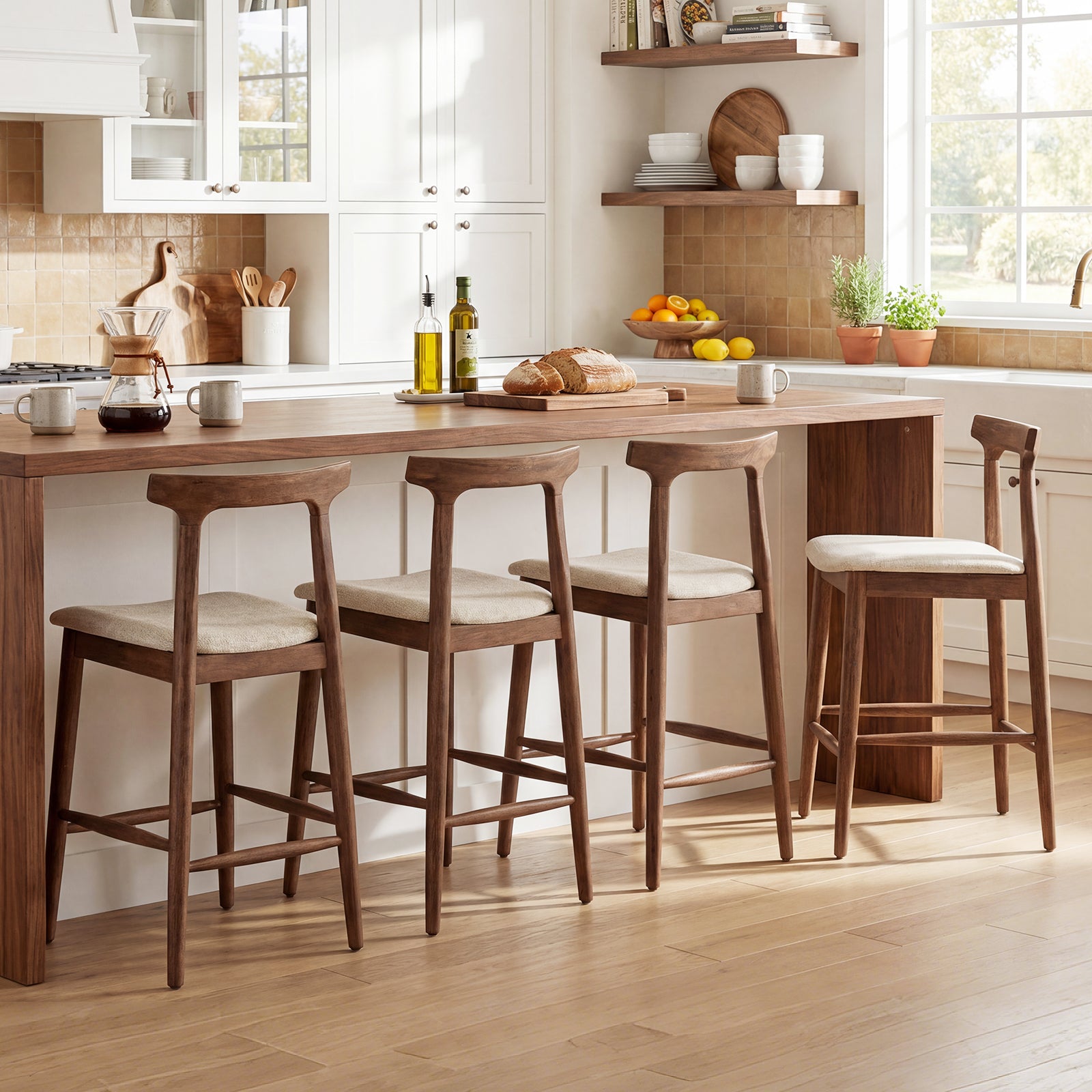24 Inch Solid Wood Bar Stools, Curved Back Kitchen Island Chairs, Walnut Bar Stools at Gallery Canada