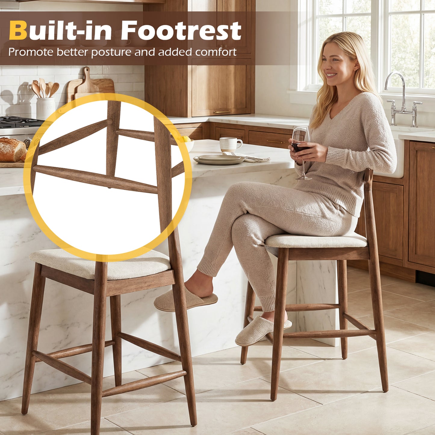 24 Inch Solid Wood Bar Stools, Curved Back Kitchen Island Chairs, Walnut Bar Stools at Gallery Canada