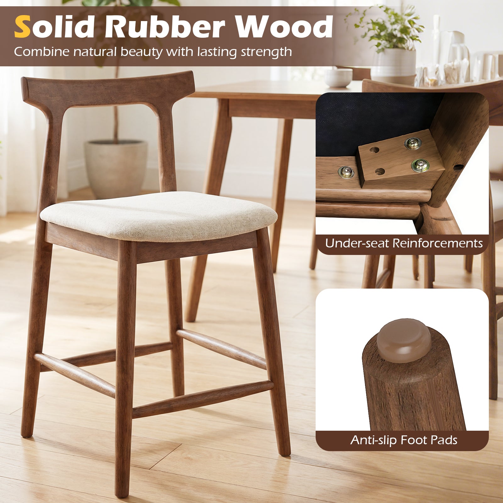 24 Inch Solid Wood Bar Stools, Curved Back Kitchen Island Chairs, Walnut Bar Stools at Gallery Canada