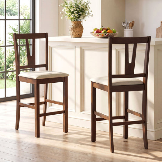 Counter Height Bar Stools with Contoured V-Back-Set of 2, Walnut Bar Stools Walnut at Gallery Canada